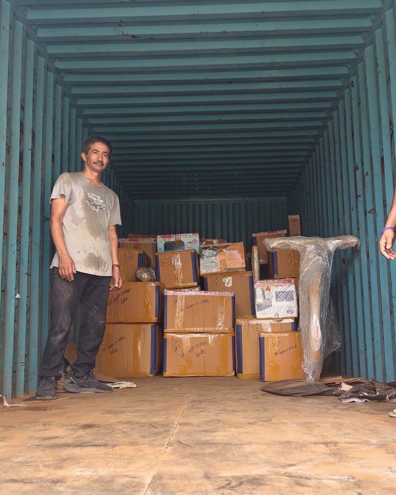 Consignment loaded and stacked inside a shipping container