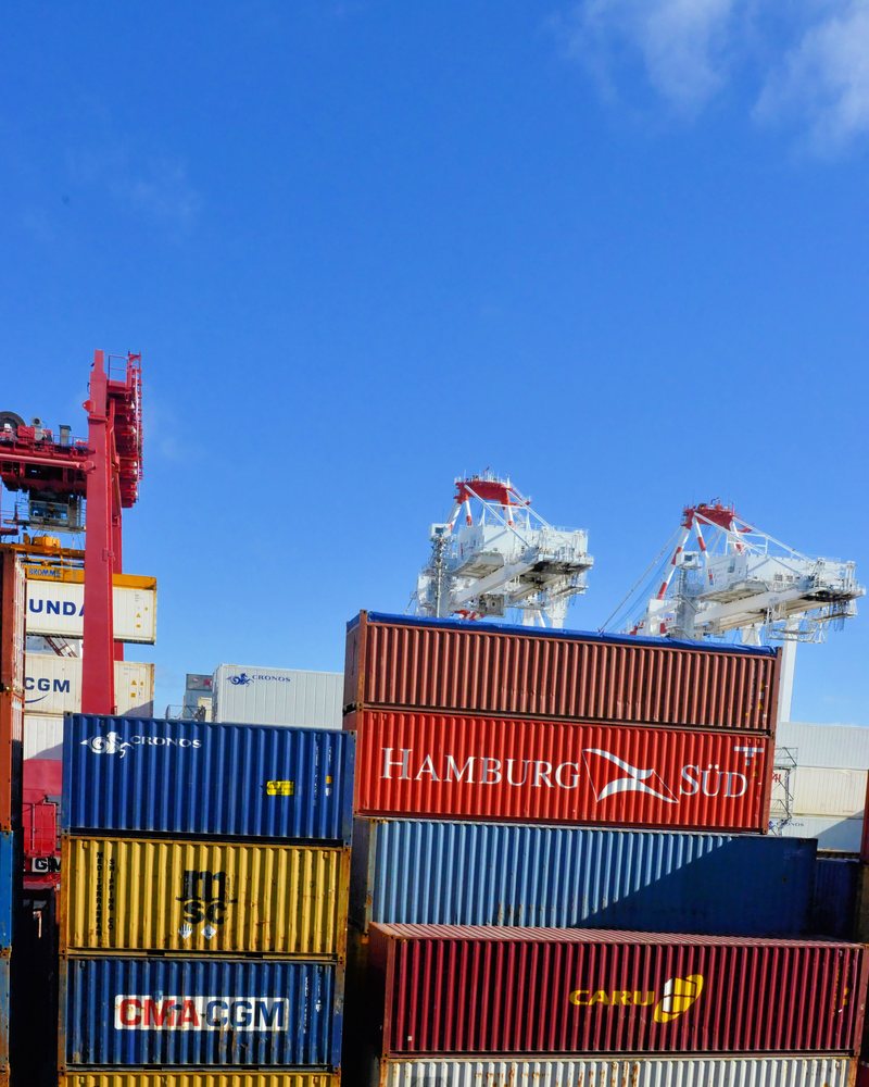 Container yard and quay cranes at a deep-water port terminal